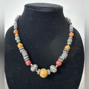 112-  Silver and Multicolor Stone and silver Beaded 18in. Necklace